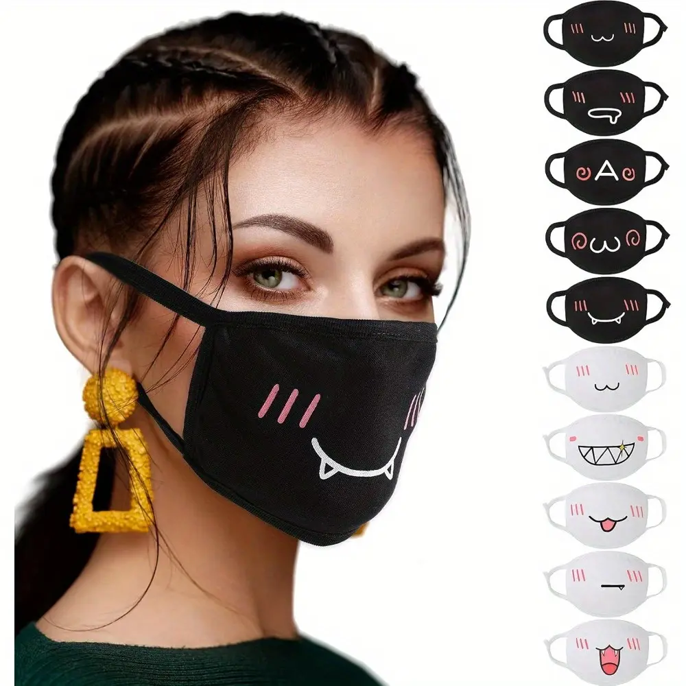 10-Pack Unisex Polyester Reusable Face Masks, Boho Casual Kawaii Cute Breathable Lightweight Washable Mouth Coverings (Black & White), Stylish Safe Everyday Cloth Masks for Men & Women, Ideal for Outdoor Activities