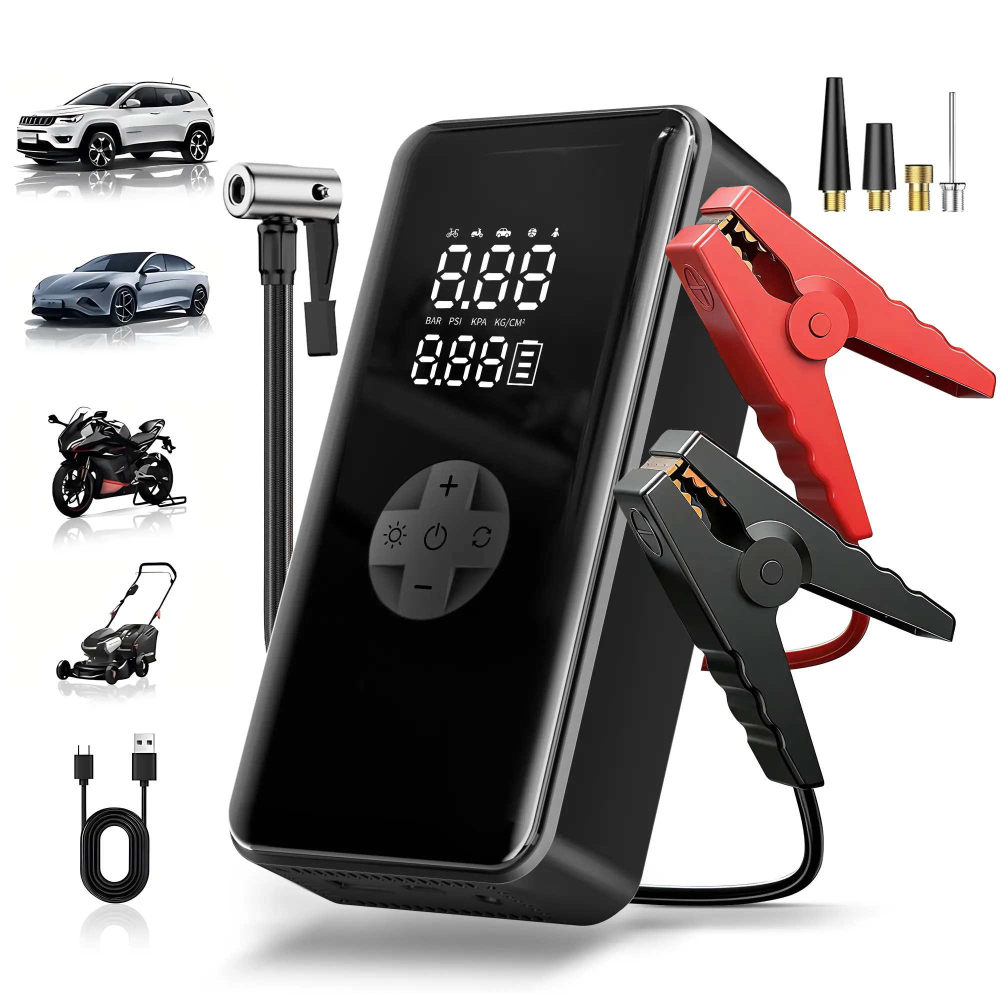 10-in-1 Portable Car Jump Starter with 150PSI Air Compressor, 8.0L Gas & 5.0L Diesel Battery Booster, Automotive Auto Parts Accessories with LED Light Emergency Jump Box for Car #fathersdaygift