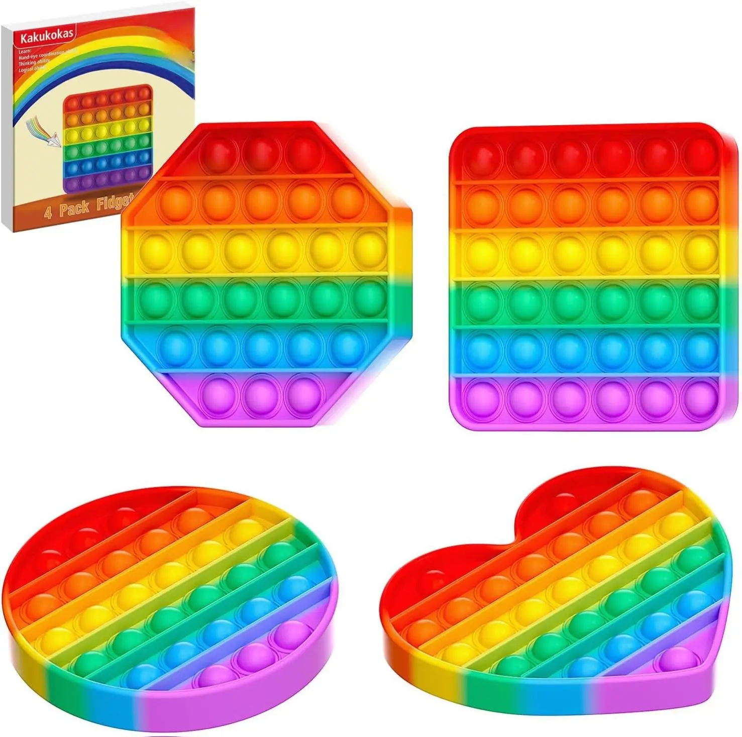 4 Pack Fidget Toys,Pop Fidgets Pack Party Favors for Kids & Adults,Push Sensory Toys Bulk Toddler Toys,Stress Relief Gifts for Easter,Birthday,Party Supplies,Classroom Prizes
