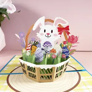 Easter Creative Greeting Card with 3D Rabbit Basket, Unique Pop-Up Design for Celebrating Easter, Perfect Easter Gift Idea, Easter Greeting Cards