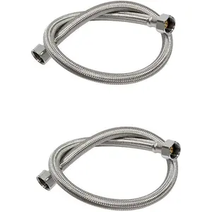 Braided Faucet Connector Supply Hose 2 Pack - 20-Inch Lead-Free Stainless Steel Hose with 1/2"-14NPSM Brass Nut & 3/8 Female Fitting