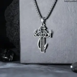 Cross-Antler Christian Bible Verse Pendant Necklace, Fashion Jewelry Necklaces for Daily Wear, Cross Necklace