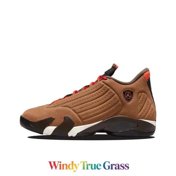 Soft Grain Leather Basketball Kicks, Matte Caramel Brown Black White Contrast Mid-Top With Orange Red Accent Laces & Perforated Upper, Multi-Layer Air Buffer & High-Grip Rubber Sole, With New Shoe Box, Daily Commute Street Fashion Light Fitness