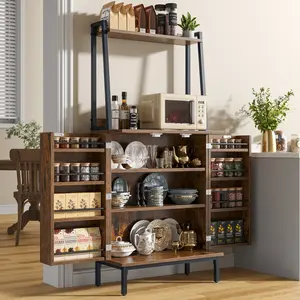 51” Pantry Cabinets with Microwave Shelves, Small Kitchen Pantry Storage Cabinet with Adjustable Shelves, Freestanding Buffet Cupboards Sideboard for Kitchen, Dining Room, Living Room Use