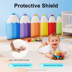 6Pcs 3D Pencil-Shaped Artificial Leather Wall Padding Stickers - 30mm Thick, Nursery Toddler-Safe Anti-Collision Corner Guards, Modern Home Decor Safety Supplies, Toddlers