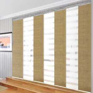 7-Panel Single Rail Panel Track Extendable 110"-153"W x 91.4"H, Panel width 23.5", Macadamia, Canary