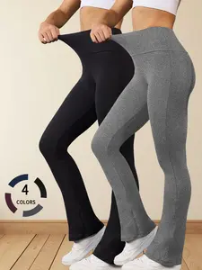2 Pack Women’s High Waisted Flare Leggings, Super Soft Tummy Control Bell Bottom Yoga Pants, No See Through Workout Activewear, Stretch Pants, Women Workout Clothes, Flared Yoga Bottoms