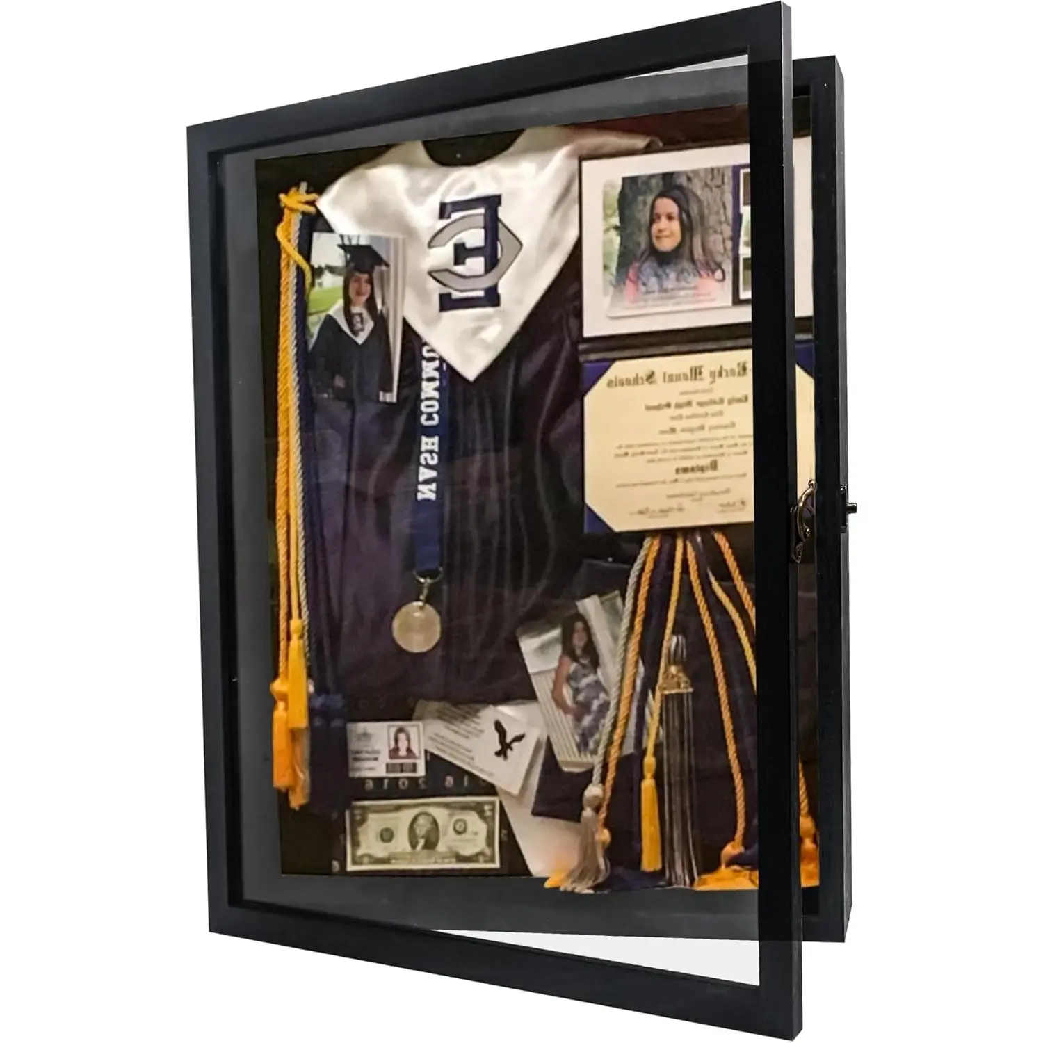 Graduation Shadow Box Frame 13x16, Large Graduation Frames with Glass Window, Metal Lock, Memory Box for Graduation , Cap and Gown Black