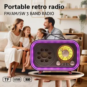 Retro Bluetooth Speaker with FM Radio & Colorful LED Lights – Portable Vintage Wireless Speaker with Carry Handle