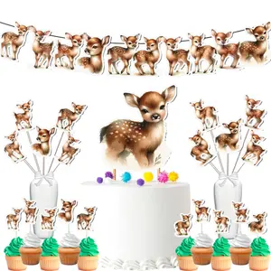 Woodland Deer Birthday Party Decor Set - Graceful Cake Topper, Cupcake Toppers, Centerpieces & Banner - Celebrate in Enchanted Forest Style