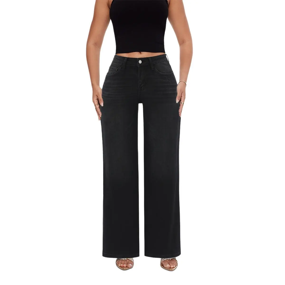 Magic ONESO Mid-low Rise BBL Jeans Baggy Stretchy Wide Leg for Women Distressed Denim Pants Comfortable Tummy Control Plus Size Regular Size 8001