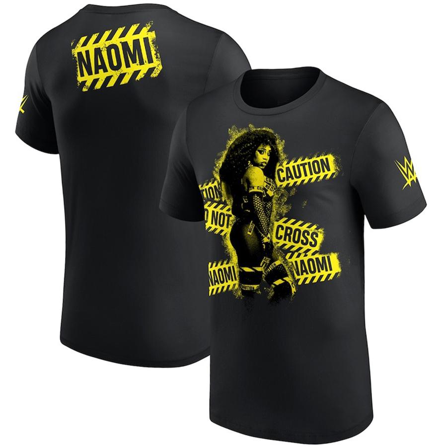Men’s Naomi 3-Sided Caution Do Not Cross Graphic Short-Sleeve Fitted T-Shirt, Casual WWE Fan Top, Unisex Streetwear, Attitude Era Wrestling Star Tee