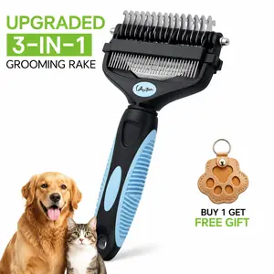 (Limited Free Gift) 3-in-1 Dog Deshedding Brush with Double-Sided Design, Stainless Steel Universal Detangling Comb, Plastic Pet Grooming Tool for Matted Hair Taming & Daily Coat Beauty/Hair Care