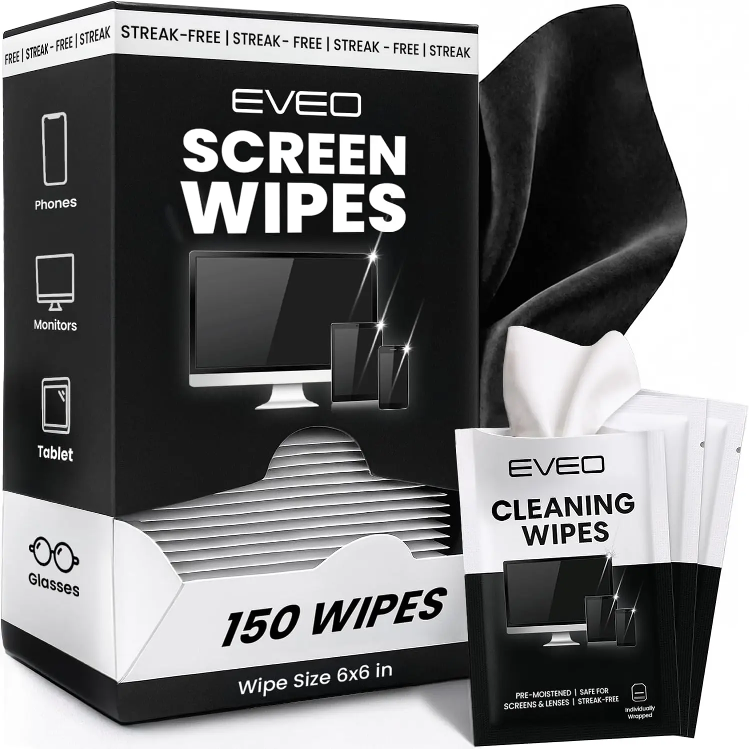 EVEO Screen Wipes (150 Pack) - Electronic Wipes, Computer Screen Cleaner Wipes for Electronics