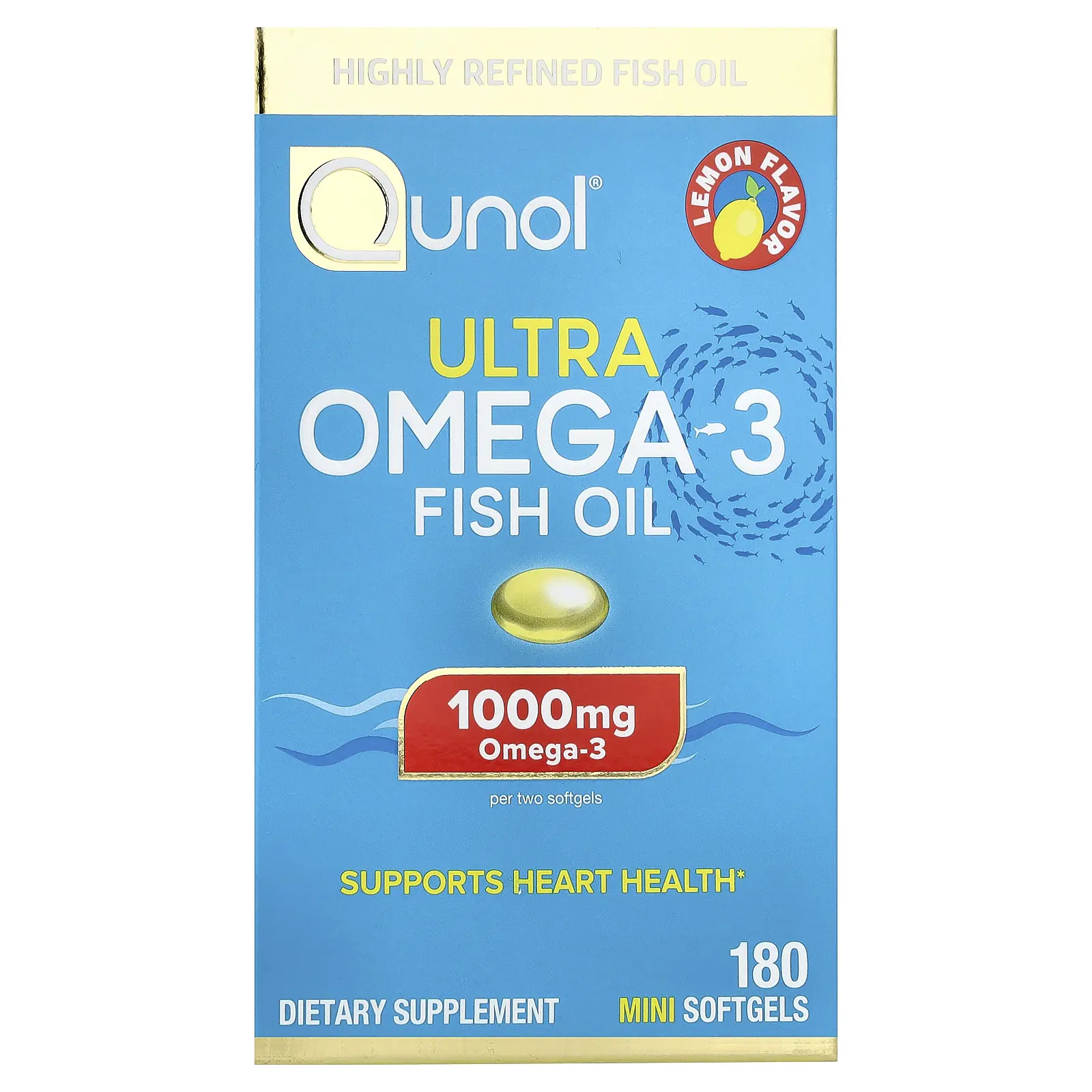 Qunol Ultra Omega-3 Fish Oil, Lemon, 180 Mini Softgels (500 mg per Softgel)