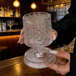 Stress-Relief Spinning Glass, Stylish Whiskey Cup with Glowing Coaster