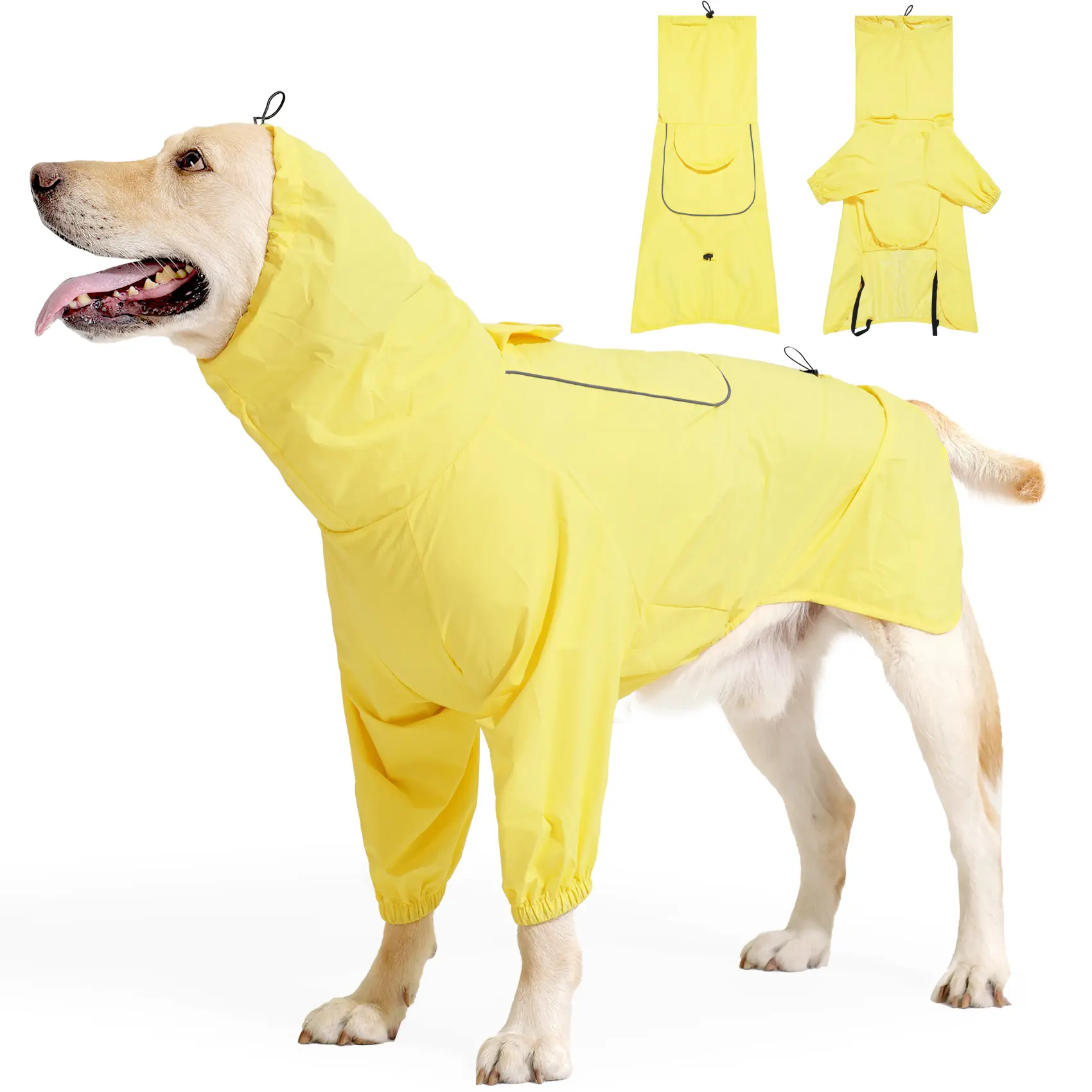 Dog Raincoat Waterproof Reversible Pet Rain Jacket with Leash Hole – Reflective Strips, Anti-Mosquito & Snow-Proof for Medium Large Dogs
