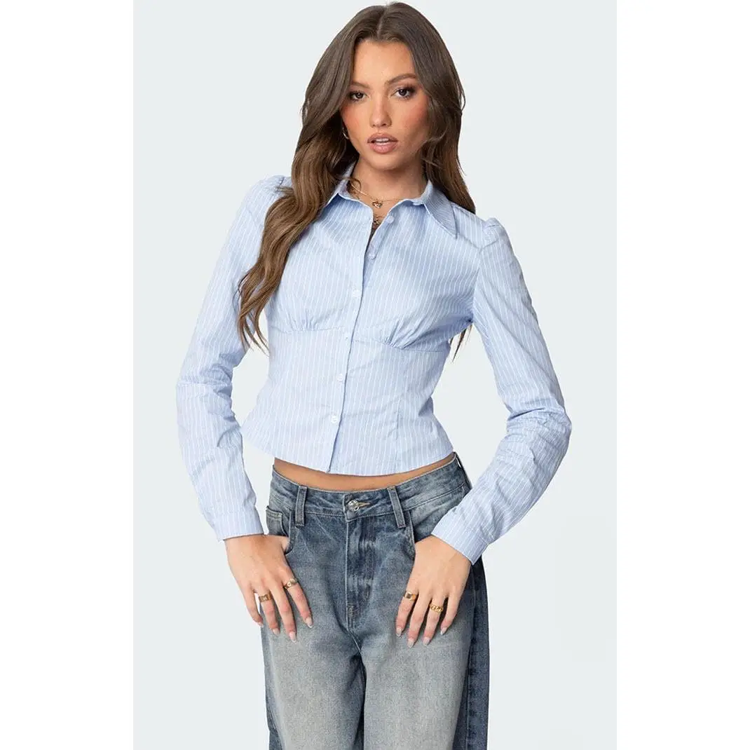 Edikted Women's Tailored Pinstripe Button Up Shirt