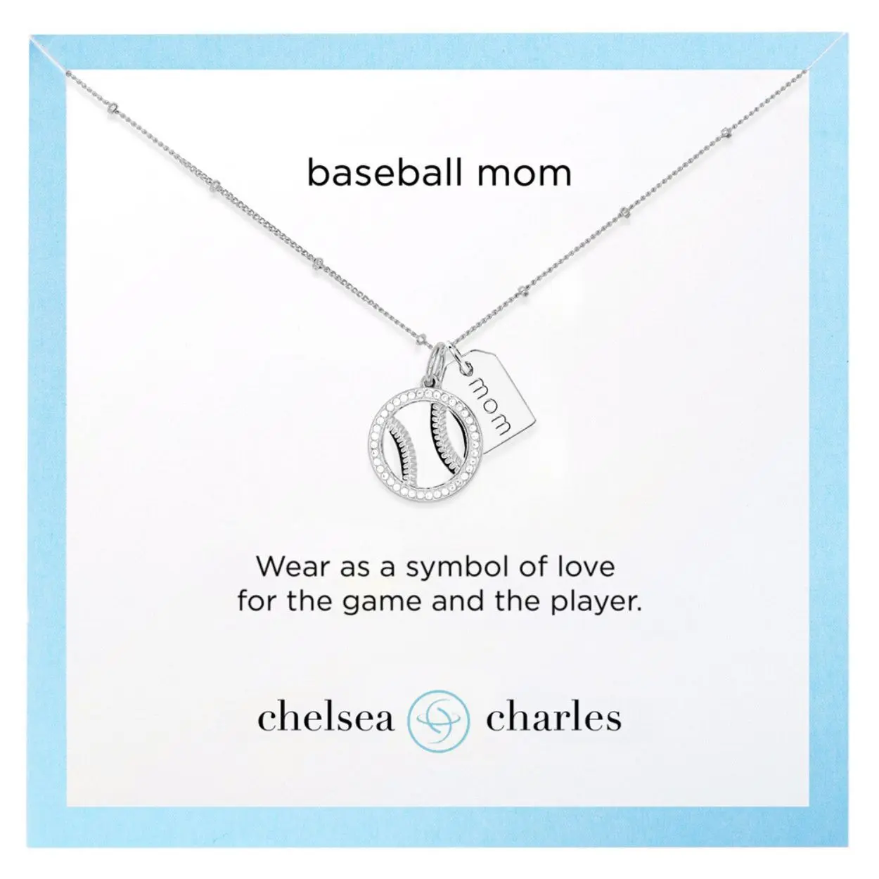 Silver Pavé Baseball Mom Double Charm Necklace
