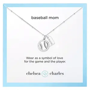 Silver Pavé Baseball Mom Double Charm Necklace