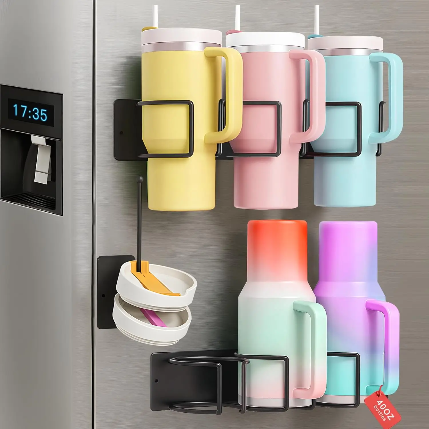 2-Pack Magnetic Stanley Cup Holder for Fridge, 40 oz Tumbler Organizer with Lid Organizer, Home Water Bottle Storage Rack