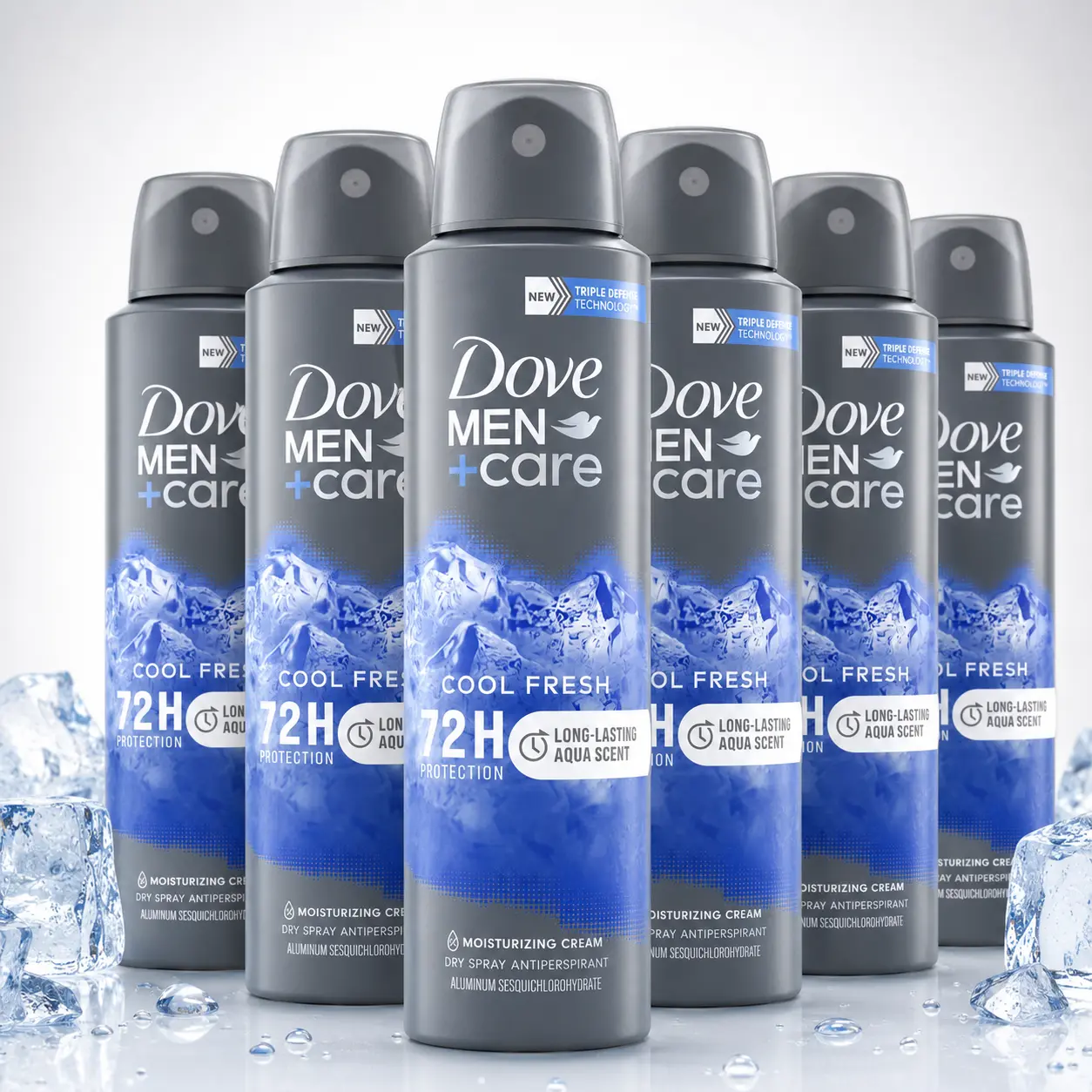 Dove Men+Care Deodorant Cool Fresh Value Bundle (5oz / 150ml) 72H Sweat Protection Dry Spray Antiperspirant with Triple Defense Technology - Long Lasting Aqua Scent Men's Deodorant Bodyspray Multipack Set