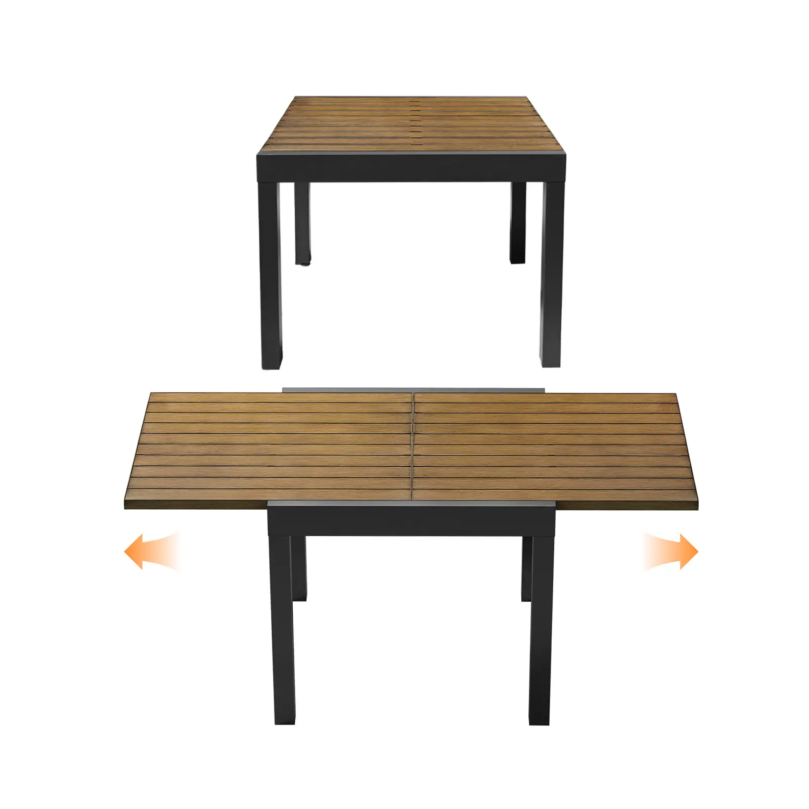 SEEHILL Expandable Patio Dining Table Never-Rust Aluminum Extendable Outdoor Dining Table for 4-6 Person, 32"-65" Adjustable Indoor Outdoor Expandable Patio Table for Garden, Porch, Deck, Backyard, Apartment, Teak Color