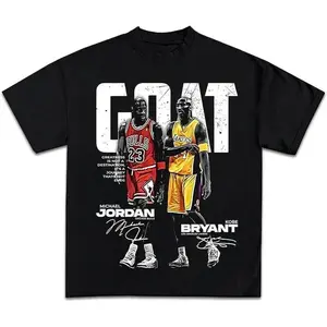 Goat MJ And Kb Bryant Casual Graphic Print Short Sleeve Crew Neck T-Shirt for Men Vintage Anime Acid Washed Retro Heart Hands USA Mexico Flag Unisex boxy fit shirt hood ville