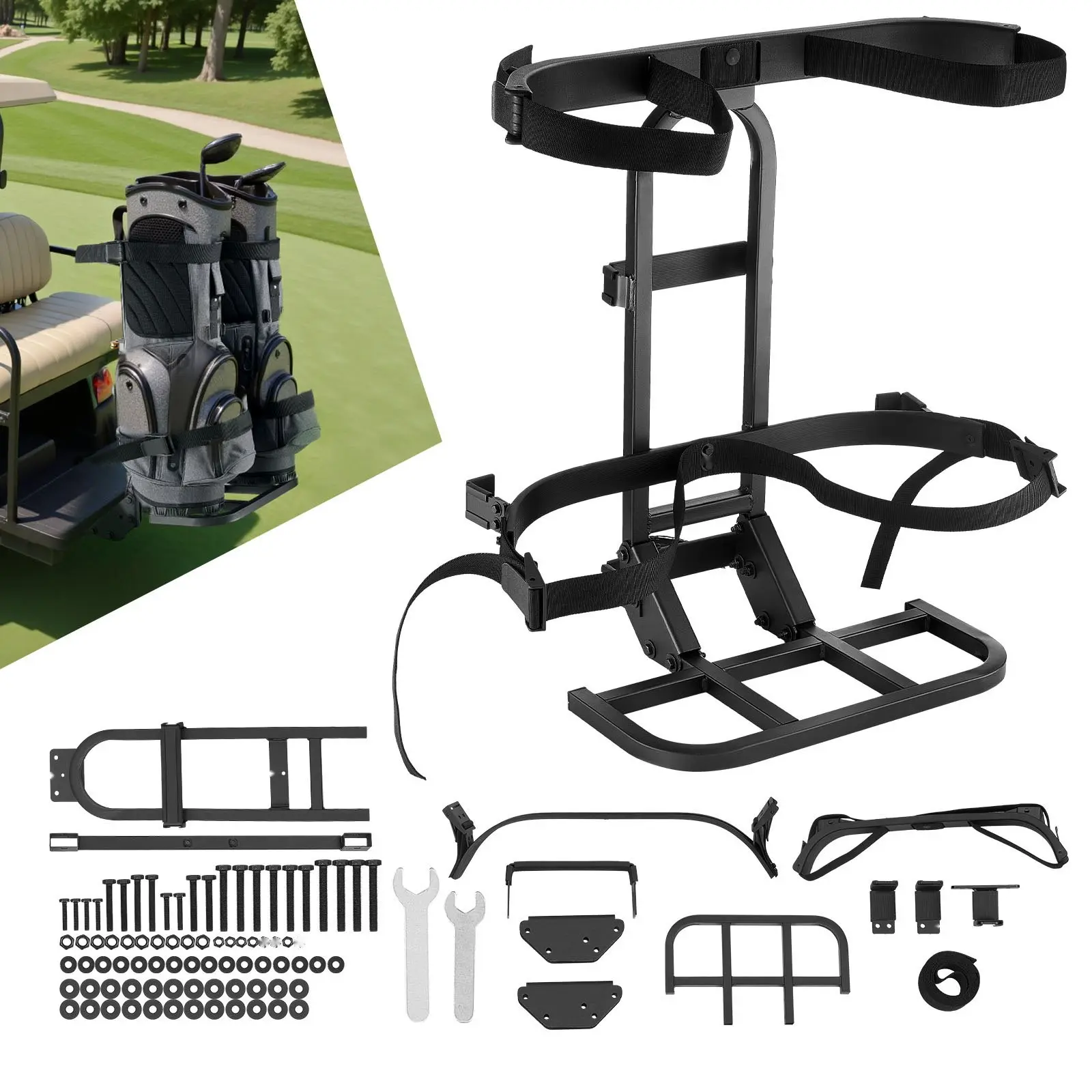 Upgraded Golf Cart Rear Seat Bag Holder, 27.8 x 16.1 x 30.9 Inches, Carbon Steel Construction, Heavy Duty and Weather Resistant, Easy Mounting, Universal Fit For Most Club Car EZ-Go Yamaha Carts, Rear Seat Organizer For Gear