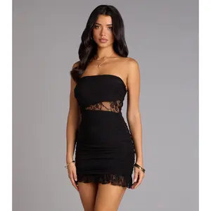 Sultry Touch Strapless Lace Trim Mini Dress