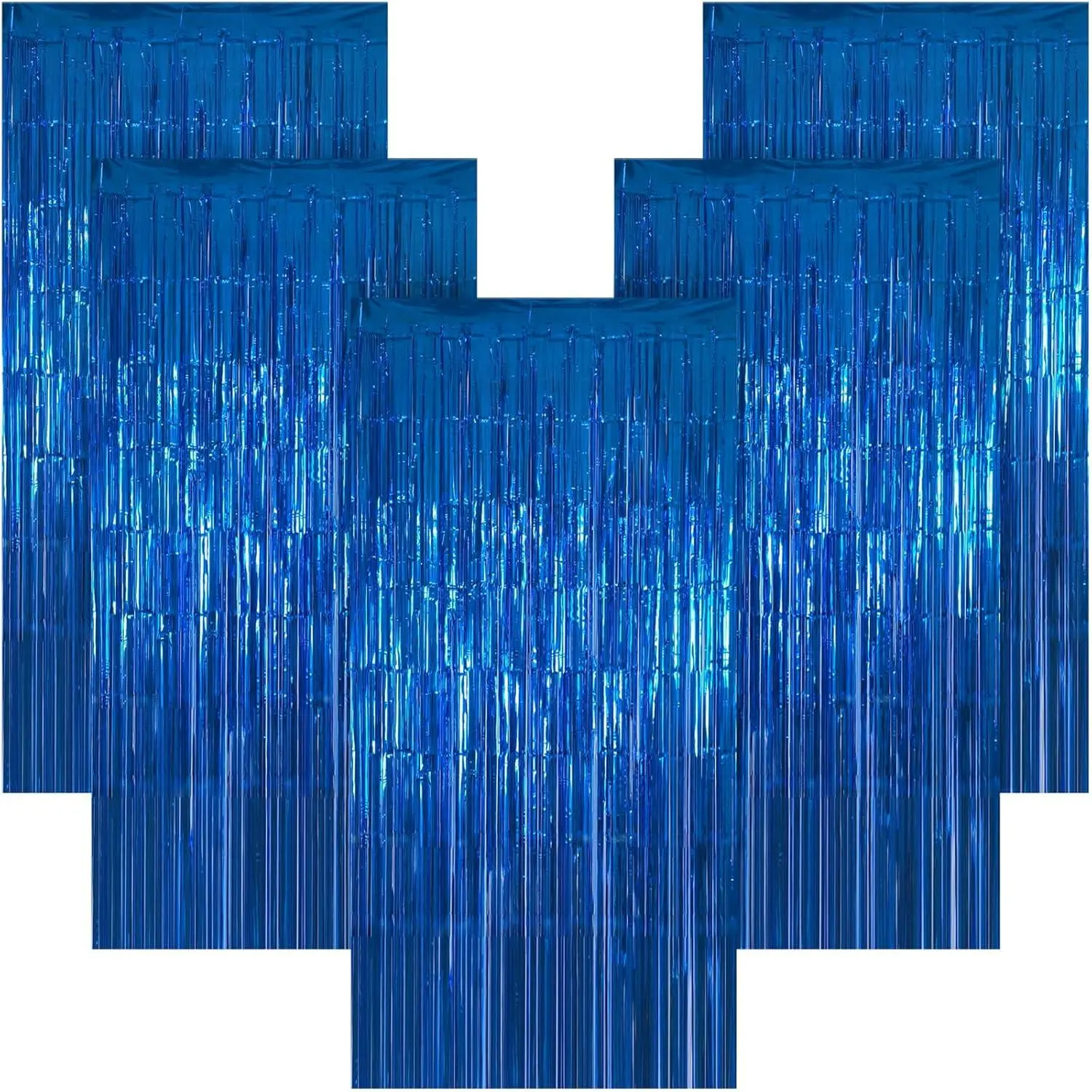 5 Pack 3.28ft x 6.56ft Blue Metallic Tinsel Foil Fringe Curtains, Photo Booth Backdrop Party Decorations for Birthday Wedding  Shower Graduation Bachelorette