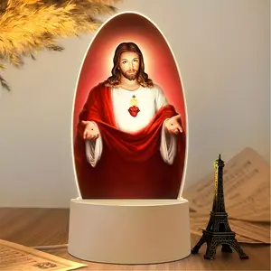 Jesus Heart Decorative Night Light, Robe Religious Cross Print Home Decoration Lamp, USB Powered Eye-Care Warm LED, Indoor Bedroom Tabletop Ornament