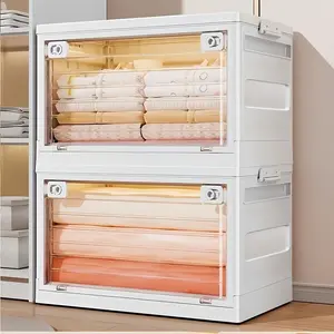 Large Capacity Foldable Storage Box, Multi-Functional Locking Lid, Dual Open Cover, Transparent Stackable Organizer, Space Saving Organizer, Bed Sheets Organizers, Multifunctional Storage Bin, Lockable Storage Boxes