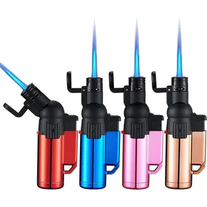 Mini Blow Torch Lighter,Refillable Windproof Kitchen Torch Cooking Torches,Jet Flame,Butane Gas,Adjustable Angle Flame And Safety Lock,Flash Color 4 Pack(Gas not Included)