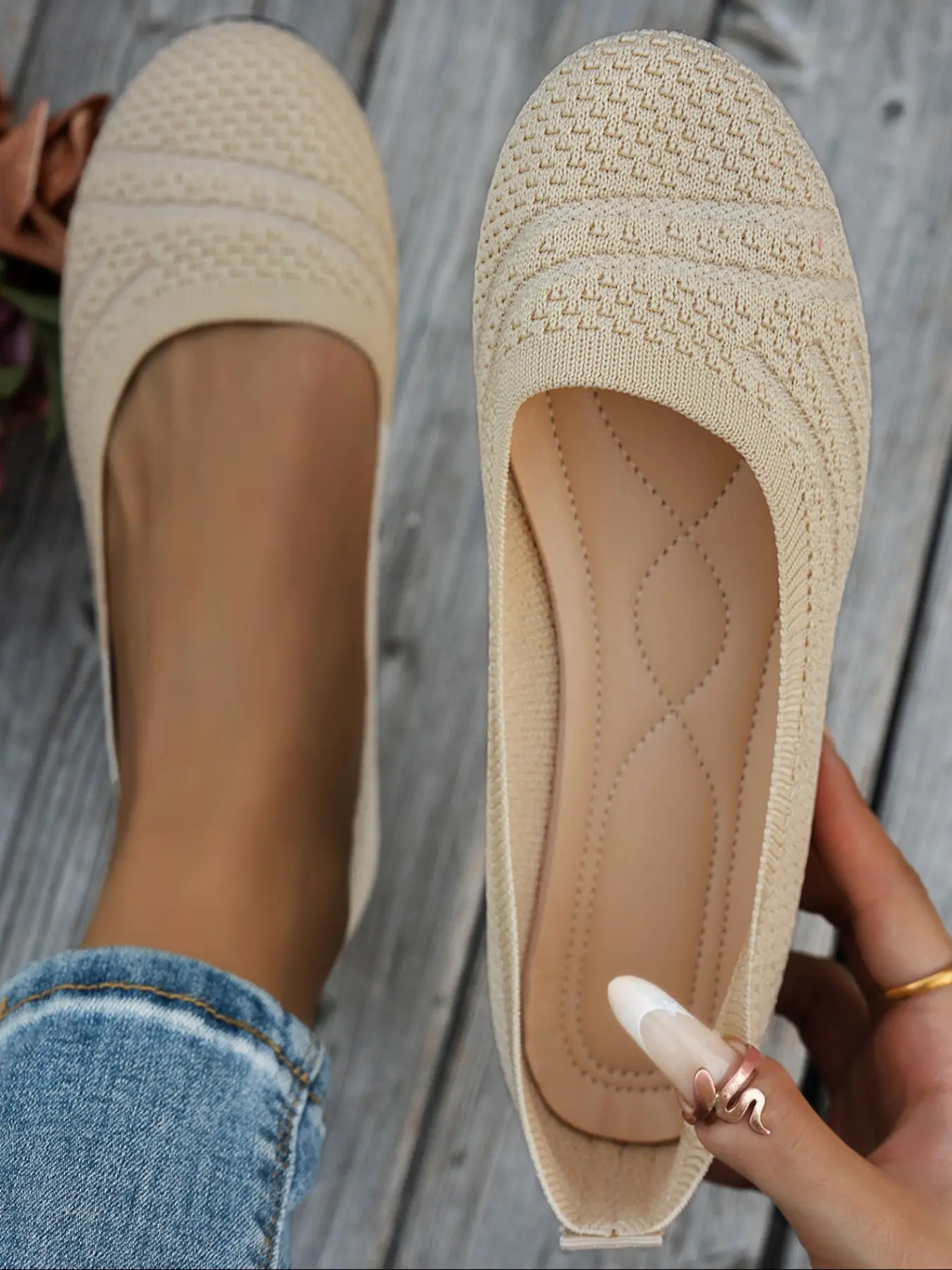 Women's New Round Toe Knit Ballet Shoes, Lightweight Breathable Footwear, Everyday Wear Footwear, Plain Design, Breathable Mesh, One-Piece Slip-On, Comfortable for Daily Commute and Casual Wear, Breathable Slip Ons, Ballerina Flats
