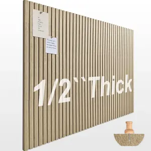 Large Cork Boards for Walls 48"x 36" - 1/2” Thick Bulletin Board, 12 Pack Felt Wall Tiles with Slat Wall Paneling, Pin Board Corkboards for Office - Tan