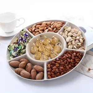 Food Storage Tray Candy Tray Nut Snack Fruit Tray Round Divider Tray Appetizer Serving Platter for Party Table Storage Tray
