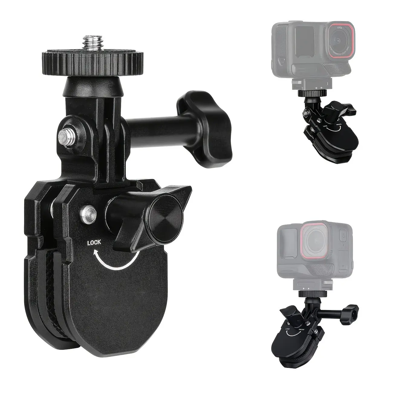 Motorcycle Windshield Camera Mount Holder, Motorcycle Accessories, Aluminum Alloy Material, Quick Release + 1/4 Inch Adapter, Compatible with Gopro Dji Insta360
