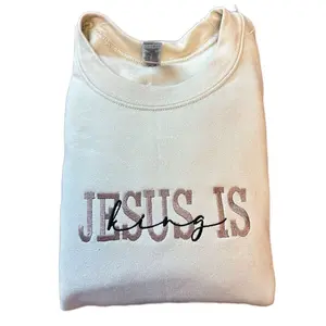 Jesus is King Embroidered Crewneck Sweaters Tops Hoodie Pullover Long Sleeve