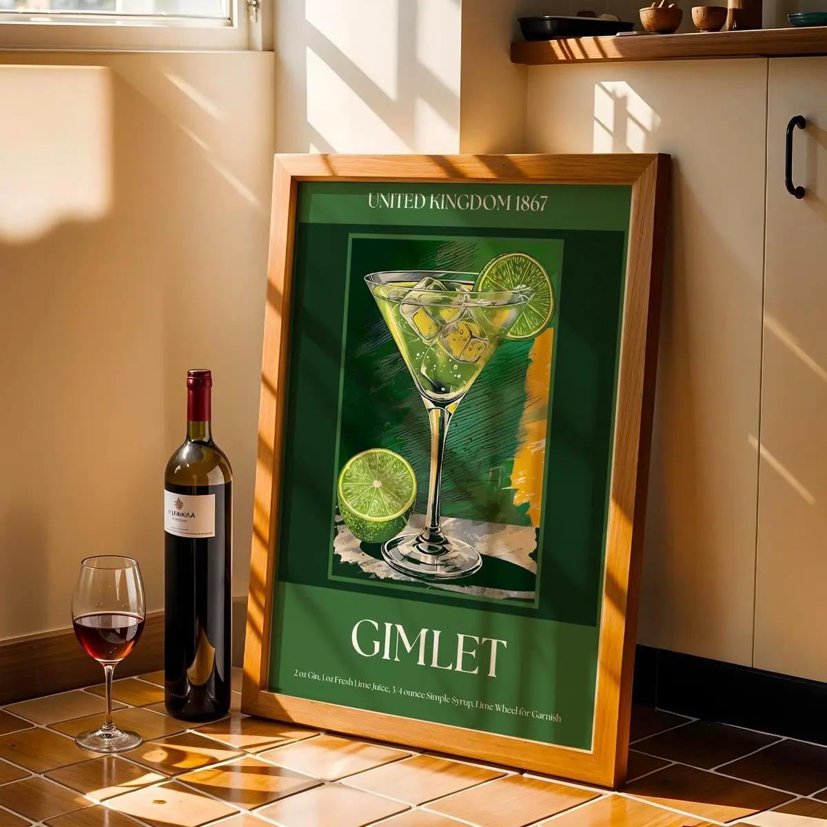 Gimlet Cocktail Print – Retro Alcohol Drink Poster, Classic Mixology Recipe Art, Bar Cart Decor, Cocktail Gift, Unframe