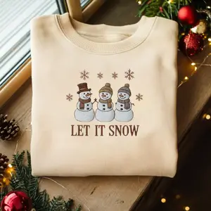 Embroidered Snowman Christmas Sweatshirt, Let It Snow Holiday Crewneck, Cozy Winter Embroidered Sweater, Cute Snowflake Shirt, Festive Merry Xmas Gift for Women 2025