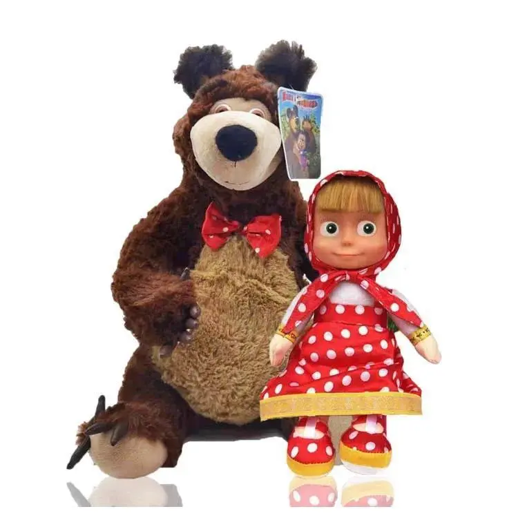 Classic Early Childhood Education Masa Girl and Bear Bear Singing Plush Toy, Stuffedanimals, Cuddly Stuffed Animals, Soft Adorable Stuffed Music Toy for Stress Relief