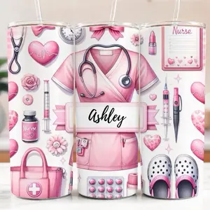 Personalized Nurse Tumbler with Medical Theme and Custom Name  for Healthcare Professionals