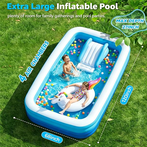 "121-inch Large Inflatable Swimming Pool, 304.8 cm Heavy-Duty PVC Durable Pool, Suitable for Adults, Families, Children, and Pets, Summer Blue Design, 4-Layer Thickened, Super Durable, Ideal for Backyard Use"