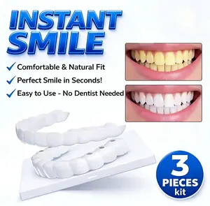 [3PC]Snap-On Silicone Teeth Whitening Veneers Soft, Flexible Cosmetic Teeth Covers Invisible & No Glue Needed Photo-Ready Smile Enhancer Instant Visual Look Enhancer