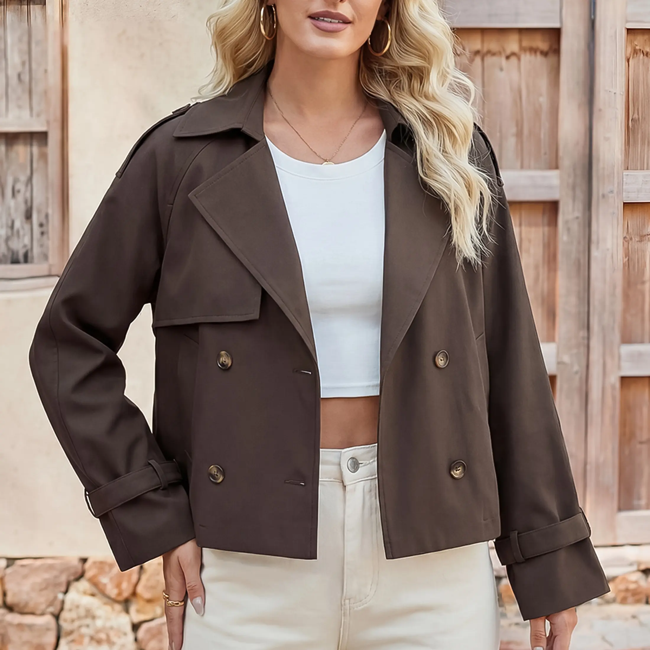 Cropped Trench Coat for Women Adjustable Cuffs Lightweight Versatile for Fall Office Casual & Date Nights