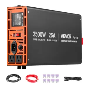 VEVOR 2500W Sump Pump Battery Backup System, LCD Display, Auto Switches to Battery Inverter Power for Sump Pump, Pure Sine Wave, for Basement Protection Emergency Power Outage, Batteries Not Included