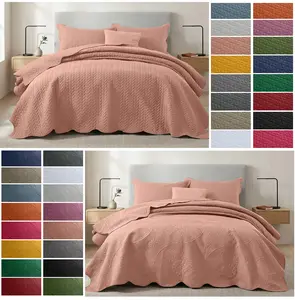 3-Piece Quilted Bedspread Set – Leaf / Floral Designs, Soft & Breathable Microfiber Coverlet with Sham Pillowcase, Light & Comfy Bedding for Any Season (Twin, Queen, King, California King)