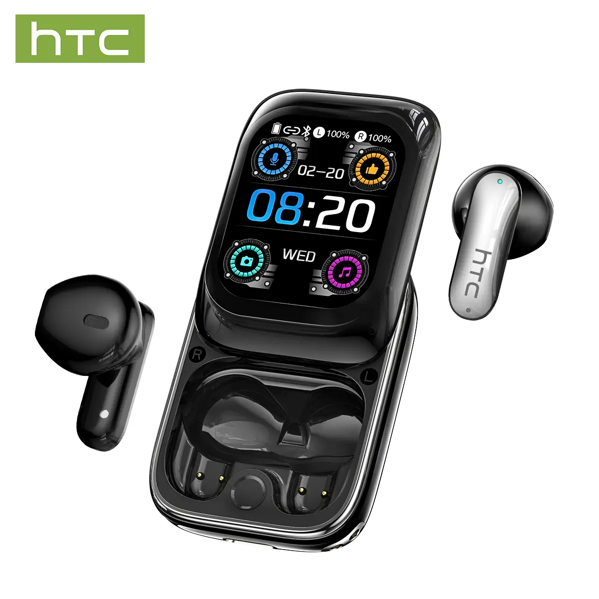 HTC NE48 Slider Earbuds Bluetooth 6.0 Earphones, Multifunctional LED Display Wireless Earphones ,Suitable for Office, Sports, Study and Audio Calls,Built-in Microphone