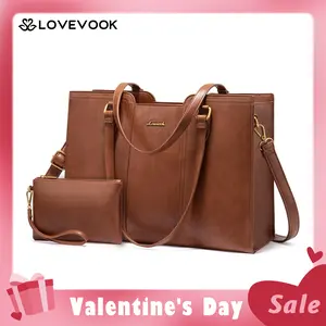 LOVEVOOK Laptop Tote Bag for Women,15.6&17.3-inch Waterproof Shoulder Bag,Large Capacity Vintage Handbag, Multiple Compartments, Adjustable Shoulder Strap,Comes with a Small Clutch,Suitable for Multiple Scenes,TikTokShopStockUp